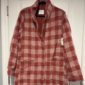NEW! Old Navy Funnel Neck Plaid Wool Blend Coat